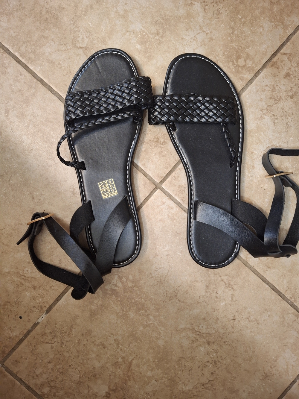 SHEIN Black Braided Ankle Wrap Sandals